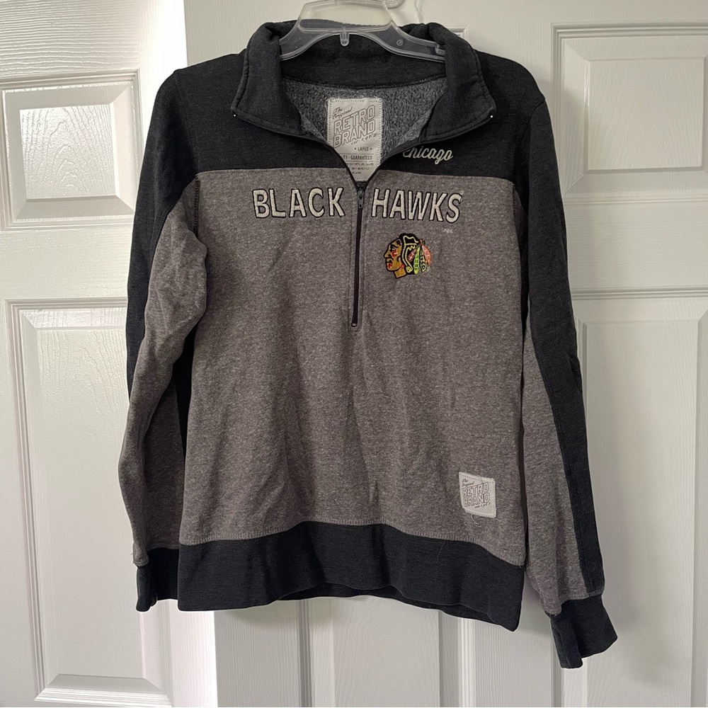 Vtg NHL Chicago Black Hawks Half Zip Pullover Sweater The Original Retro